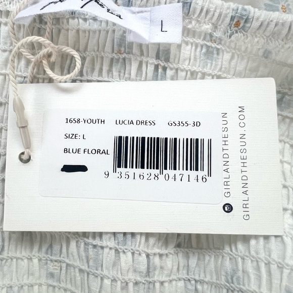 Girl And The Sun Lucia White Blue Flowered Smocked Mini Dress New With Tags - Picture 16 of 16